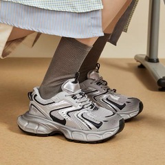 鞋子女2025秋季新款銀色厚底增高老爹鞋女款復古時尚休閒運動鞋潮