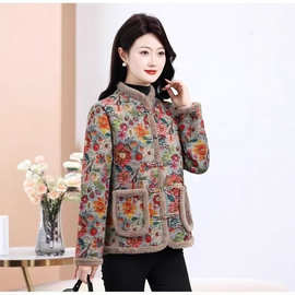 一件代发2025棉袄女士加厚棉衣新款棉服中式外套国风保暖印花盘扣