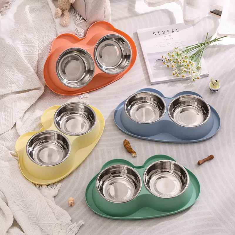 宠物碗不锈钢塑料双碗防滑防漏防打翻慢食连体喂食器狗狗猫猫食具