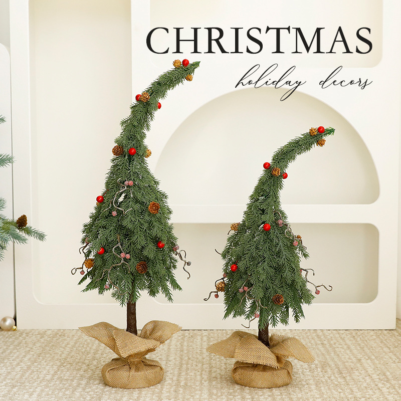 Amazon explosión verde codo árbol de Navidad decoración de escritorio árbol de Navidad ventana de diseño árbol de cuello torcido al por mayor