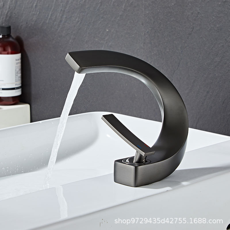 Creative Light Luxury All Copper Waterfall Washbasin Basin Faucet Hot and Cold Washing Toilet Bathroom Cabinet Basin Faucet