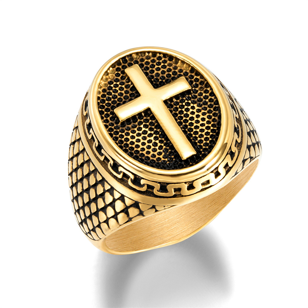10, 12, 8 Ring Size 1 Piece Quantity Retro Cross Stainless Steel Plating Men's Rings