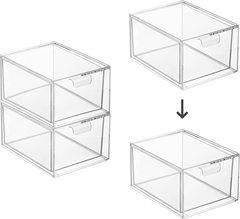 家居多用途收納盒可疊加透明塑料桌面化妝品護膚品雜物整理儲存盒