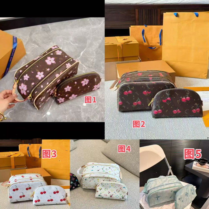 Cross-Border New Women's Bag Presbyopic White Cherry Cherry Blossom Wash Bag Lightweight Cosmetic Bag Handbag Shoulder Crossbody Bag