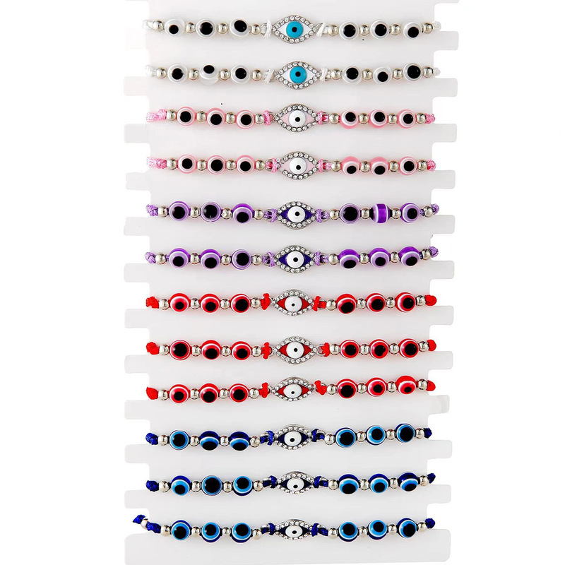 Amazon Cross-Border Best-Selling Rhombus Alloy Inlaid with Rhinestone Devil's Eye Bracelet Resin Men's and Women's Friendship Bracelet Set