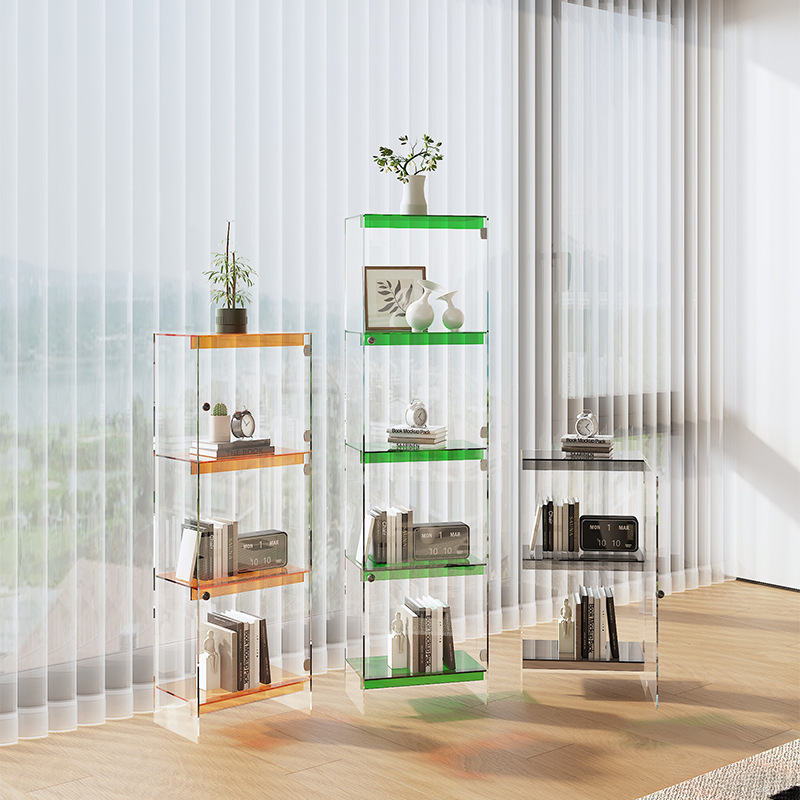 Light Luxury Bookcase with Doors Home Acrylic Storage Cabinet for Living Room Bedroom Storage Rack Bookshelf Solid Wood Corner Floor Cabinet