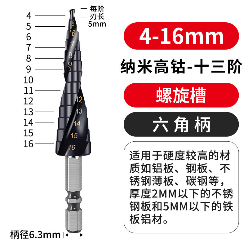 黑宝塔钻头万能打孔工业级螺旋金属开孔器不锈钢专用高硬度阶梯钻|undefined