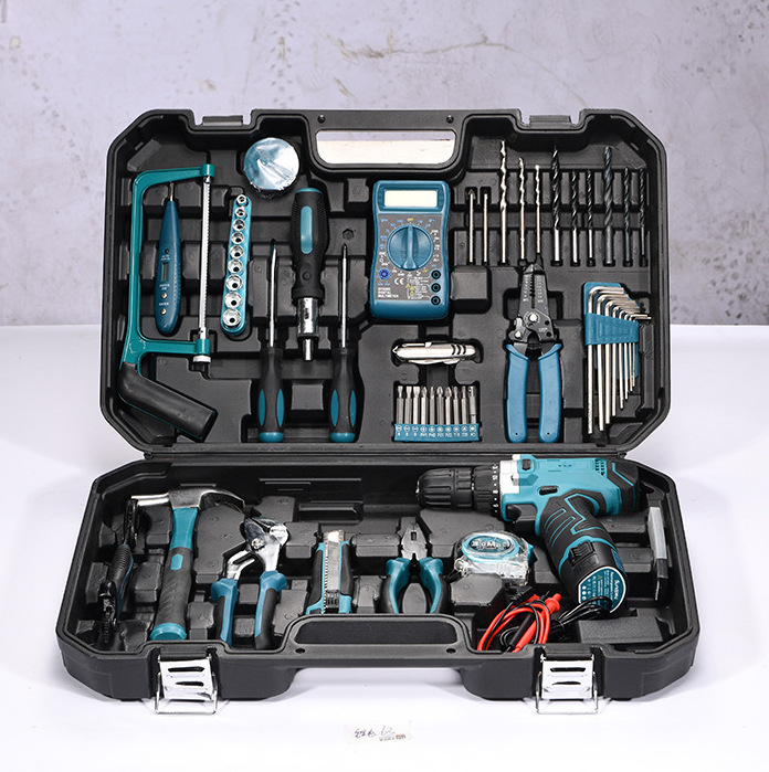 Juego de caja de herramientas de taladro manual, kit de herramientas de combinación de herramientas de hardware doméstico multifuncional de alta potencia, venta al por mayor