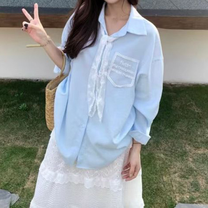 Chic and Beautiful Lace Tie Long-Sleeved Shirt for Women 2025 New Spring and Summer Niche Design Shirt Cardigan for Women