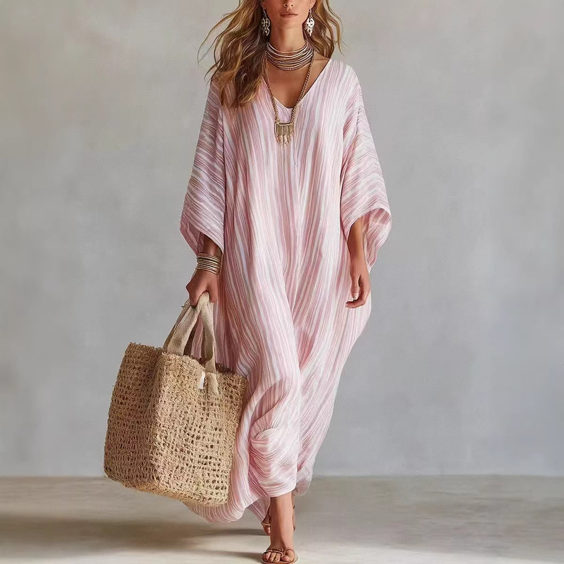 2026 Summer New Model Foreign Trade Amazon European and American Cross-Border Digital Print V-Neck Half-Sleeve Kaftan Long-Sleeve Women's Dress 2026 Summer New Model Foreign Trade Amazon European and American Cross-Border Digital Print V-Neck Half-Sleeve Kaftan Long-Sleeve Women's Dress