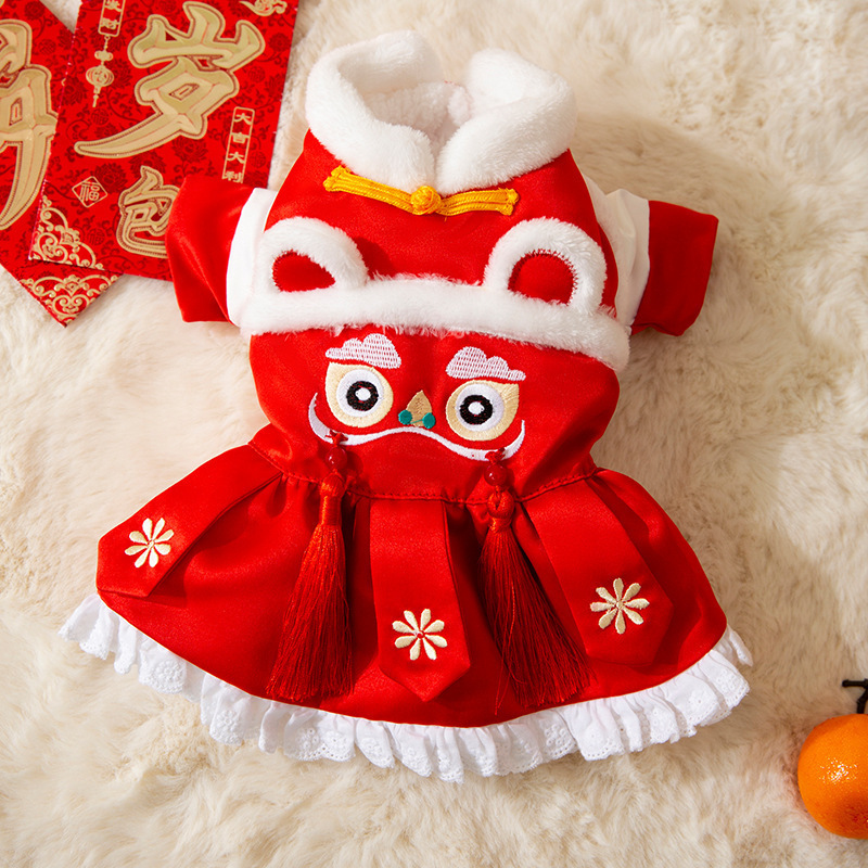 Ropa de Año Nuevo para gatos en invierno engrosado vestido de China mascota gatito gato muñecas de otoño y invierno gato azul camisa de Año Nuevo