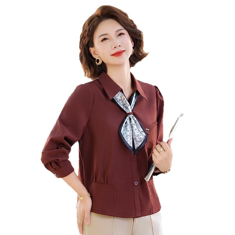 洋气妈妈秋装长袖衬衫上衣2025新款中老年女装春秋季减龄显瘦衬衣|undefined