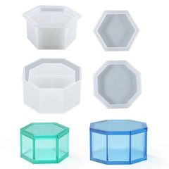 Yumeiren DIY Crystal Epoxy Gypsum Flower Pot Mold: Octagonal Planter, Hexagonal Storage Box with Lid, Silicone Mould
