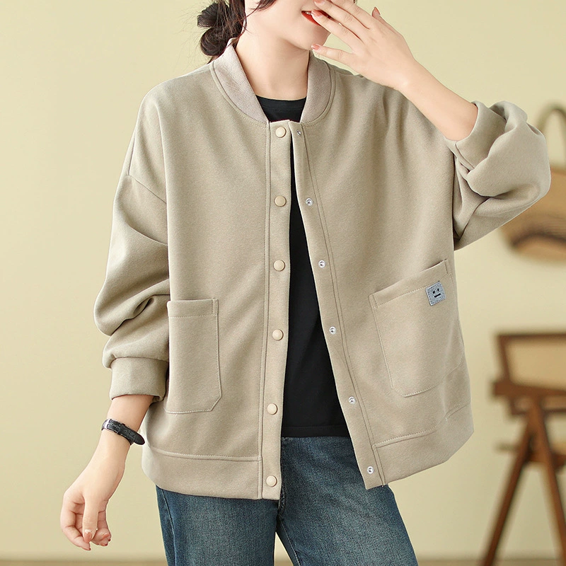 Baseball jacket oversize round-collar sweatshirt, autumn leisure plus size