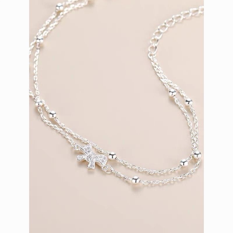 Authentic 999 Pure Silver Double-Layer Butterfly Bracelet for Women, Light Luxury, Niche, Exquisite, High-End Feel, Genuine Sterling Silver Stackable Jewelry