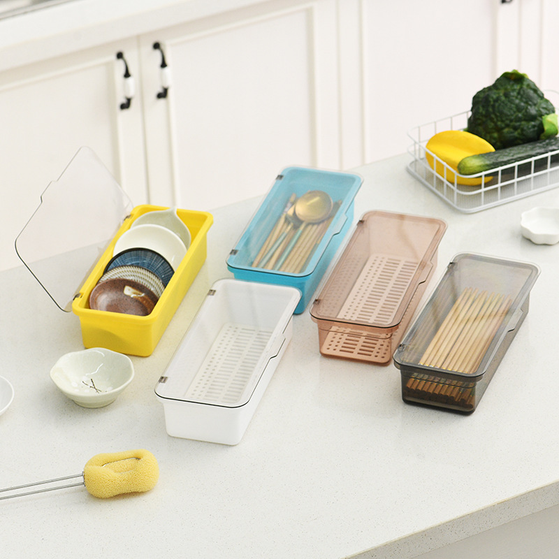 Chopsticks Drain Box Tableware Storage Box with Lid Drain Dustproof Chopsticks Cage Kitchen Multifunctional Storage Box Tea Cup Drain