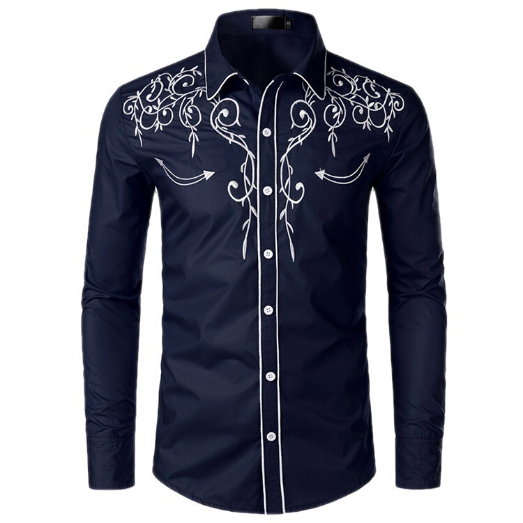 Cross-Border Fashion Embroidered Shirts, American Western Style Shirts, Fashionable and Versatile Denim Embroidered Shirts
