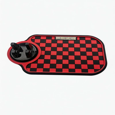 Anti-slip mat Car Phone Holder, High-Temperature - checkered-navigation-pad-black-and-red-black-bracket-grid-rotating-mat