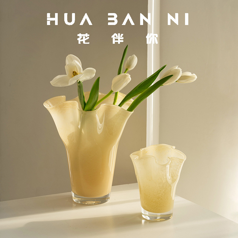 Creative Nordic Pleated Handmade Wavy Cabbage Glass Vase Home Soft Decoration Countertop Hydroponic Fruit Plate Ornaments