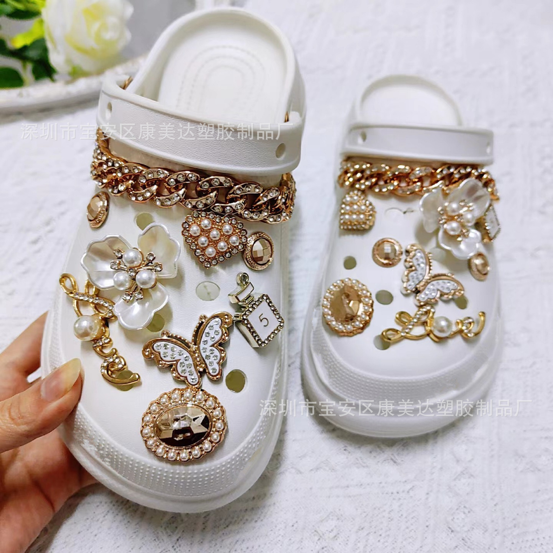 3 잎 꽃의 K43-18 조각 세트 작은 향기로운 바람 모조 다이아몬드 체인 (신발 제외)