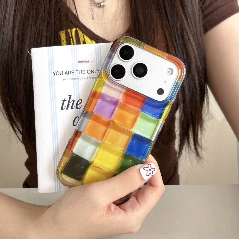 High-Transparency Imd Colorful Plaid Phone Case Suitable for Apple Iphone14/15/16/17Promax Protective Cover