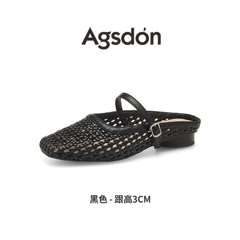 August Lion Deng Baotou Media pantuflas para mujer 2025 nuevo estilo de verano para llevar sandalias y pantuflas de Mary Jane de tacón grueso hueco