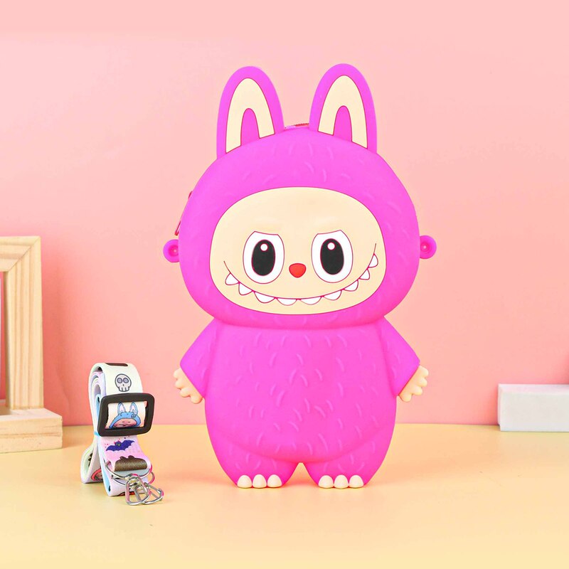 Labubu シリコーン携帯電話バッグ漫画かわいい誕生日ギフト弓シリコーン小銭入れハイエンドクロスボディバッグ|undefined
