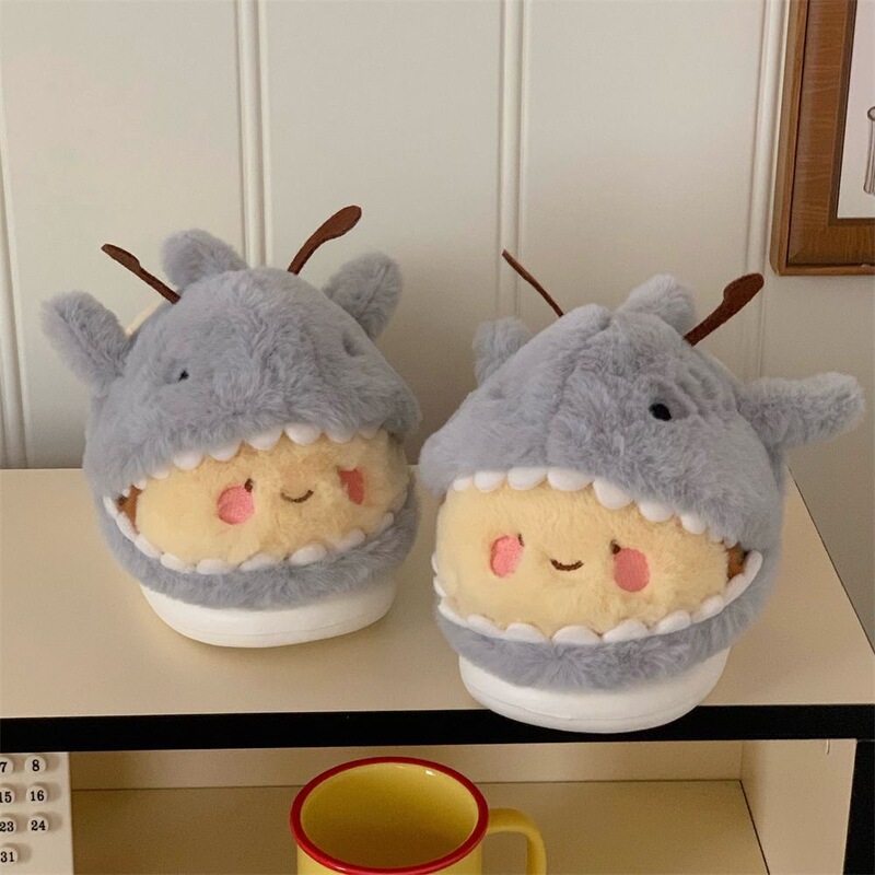 Bee Shark cotton slippers for home use, women's plush cotton slippers, men's warm shoes, postpartum shoes, closed-toe slippers for women Bee Shark cotton slippers for home use, women's plush cotton slippers, men's warm shoes, postpartum shoes, closed-toe slippers for women