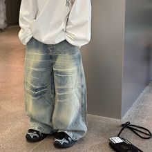 泰如2025秋季新款儿童美式复古休闲牛仔长裤男童时尚水洗牛仔裤潮