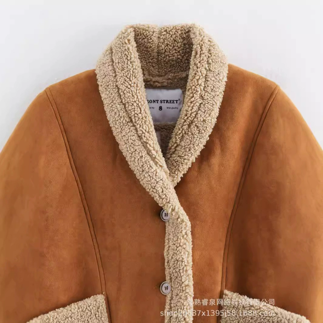 Зимняя женская куртка из замши в ретро-стиле, европейского и американского дизайна, с большими карманами и коротким вышитым декором для тепла, оптовая продажа.