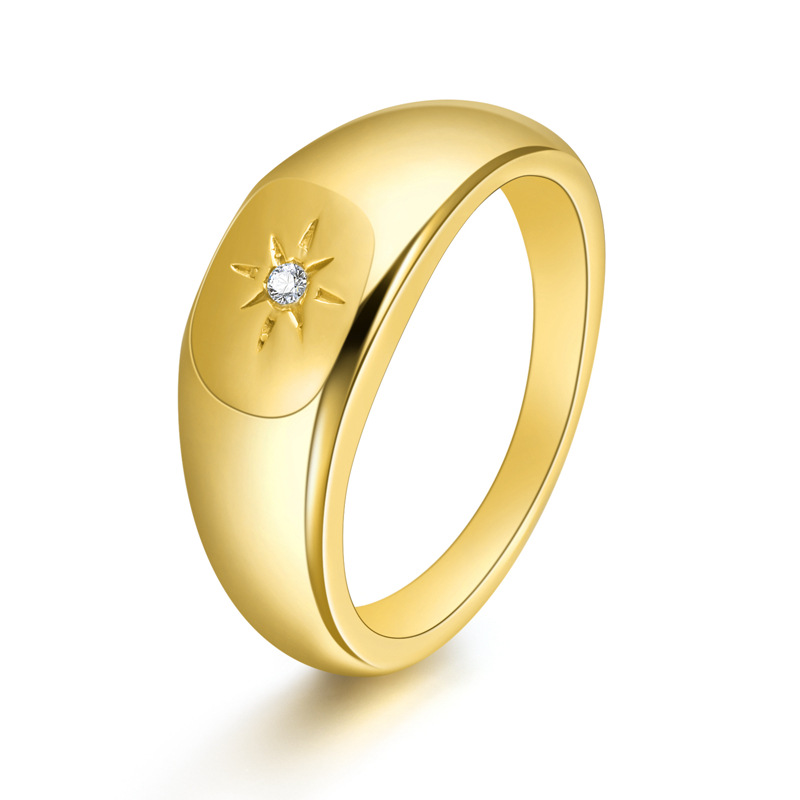 European and American Style Minimal Style Inlaid Zircon Titanium Steel Women's Simple 18K Gold Ring Korean Style Personalized Engagement Wedding Ring