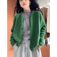 圆领长袖针织开衫毛衣外套女2025春季新款韩版宽松洋气减龄上衣潮