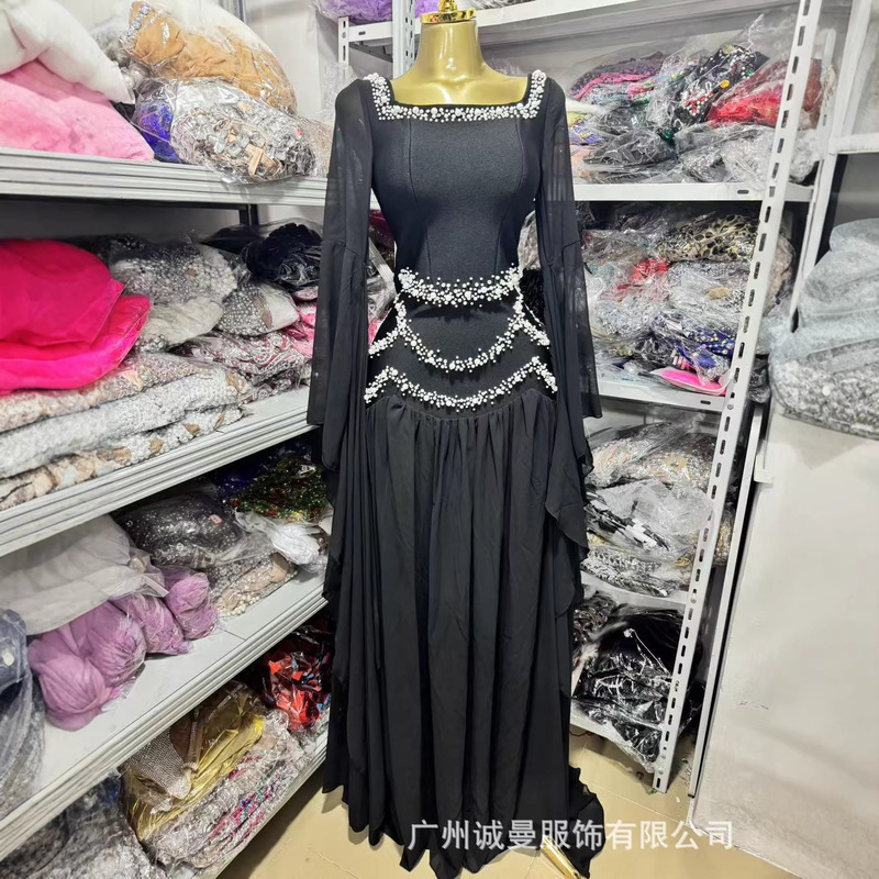 New Fashionable Black Casual Long-Sleeved Beaded Slim-Fitting Long Bodycon Party Dress for Women New Fashionable Black Casual Long-Sleeved Beaded Slim-Fitting Long Bodycon Party Dress for Women