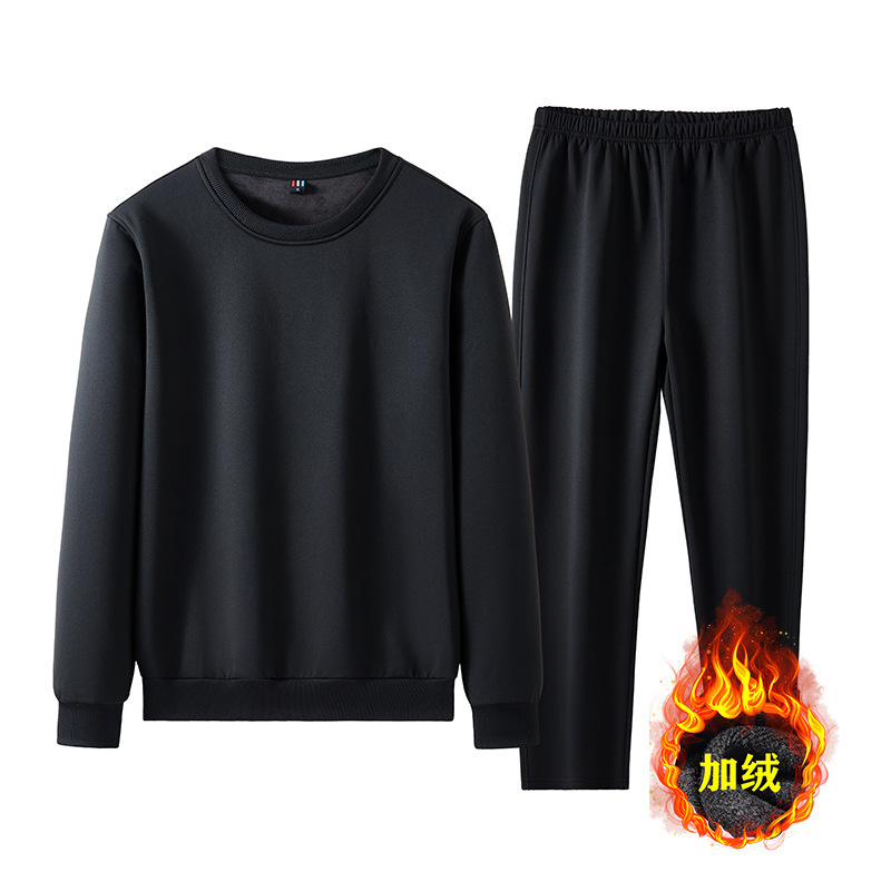 Regulatory Agency Suit Clothing Winter Fleece-Lined Thickened Suit Casual Sports Round Neck Pocketless Cordless Sweatshirt Suit