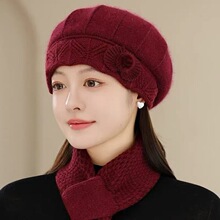 冬季新款中老年妈妈帽子时尚兔毛保暖贝雷帽女加绒加厚针织毛线帽
