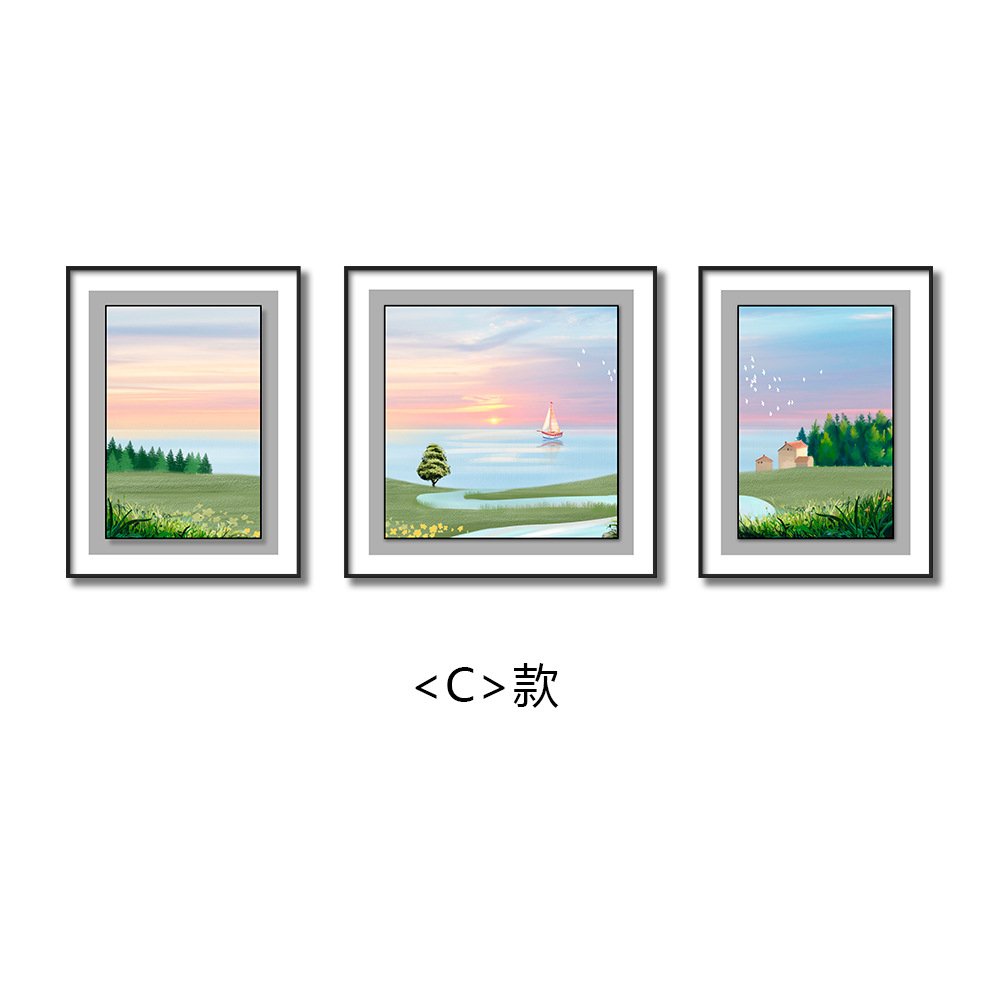 Sofá pared de fondo pintura triple tallada textura de cuero bronceado paisaje pintura decorativa sala de estar sofá pared de fondo