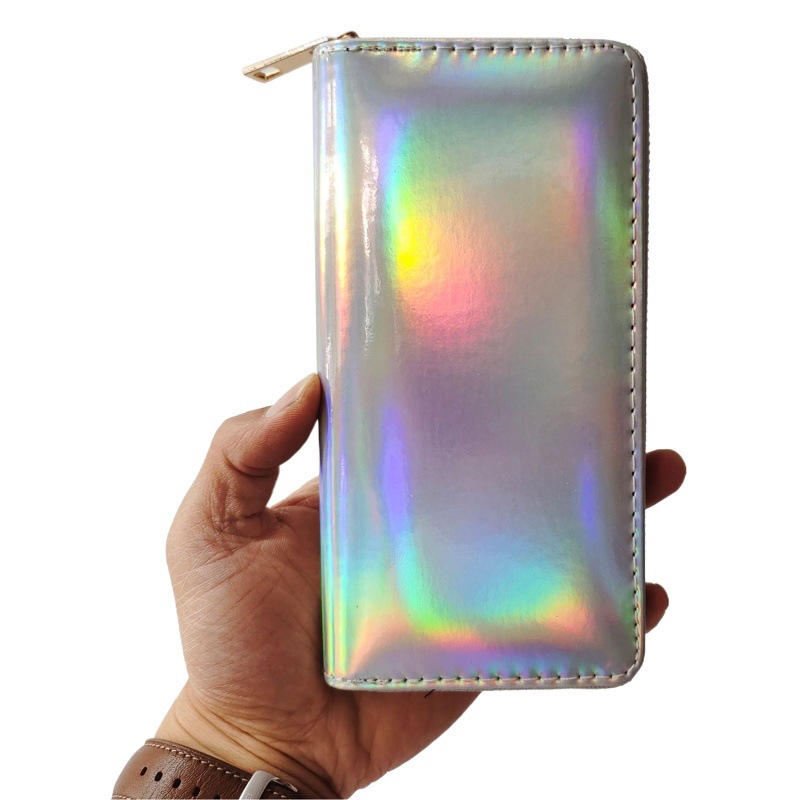 Cross-Border Exclusive Laser Solid Color Pu Printed Long Zipper Wallet Card Holder in Stock Manufacturer Wholesale Dengxing
