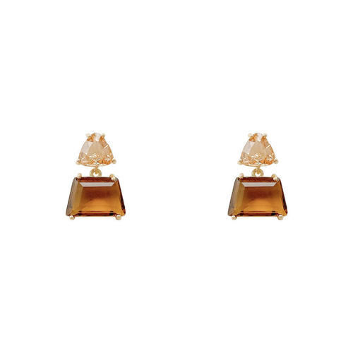 S925 silver needle Korean style exquisite earrings, simple and compact brown crystal earrings, high-end fashion accessories