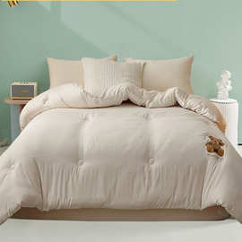 现货A类原棉大豆被 家用被子秋冬款加厚保暖纯色大豆纤维被芯冬