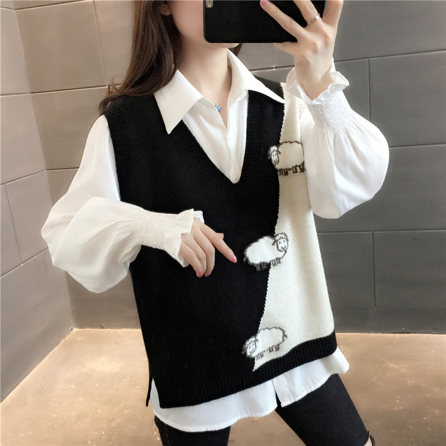 Overwear estilo preppy Chaleco de punto chaleco suelto desgaste exterior nuevo 2024 primavera y otoño popular desgaste interior suéter de las mujeres