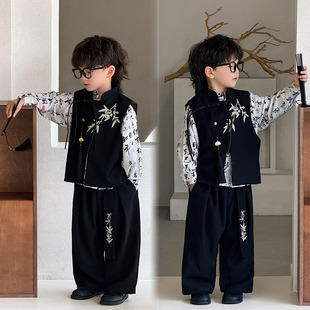 Children's Han Dynasty 2025 Spring New Embroidered Vest Retro New Chinoiserie National Style Boys' Clothing Suit Dropshipping