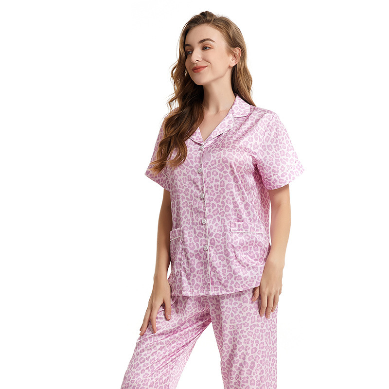 ZF 夏薄い半袖アイスシルクパジャマシルクホーム服セット女性のハイエンド模擬シルクパジャマ卸売|undefined