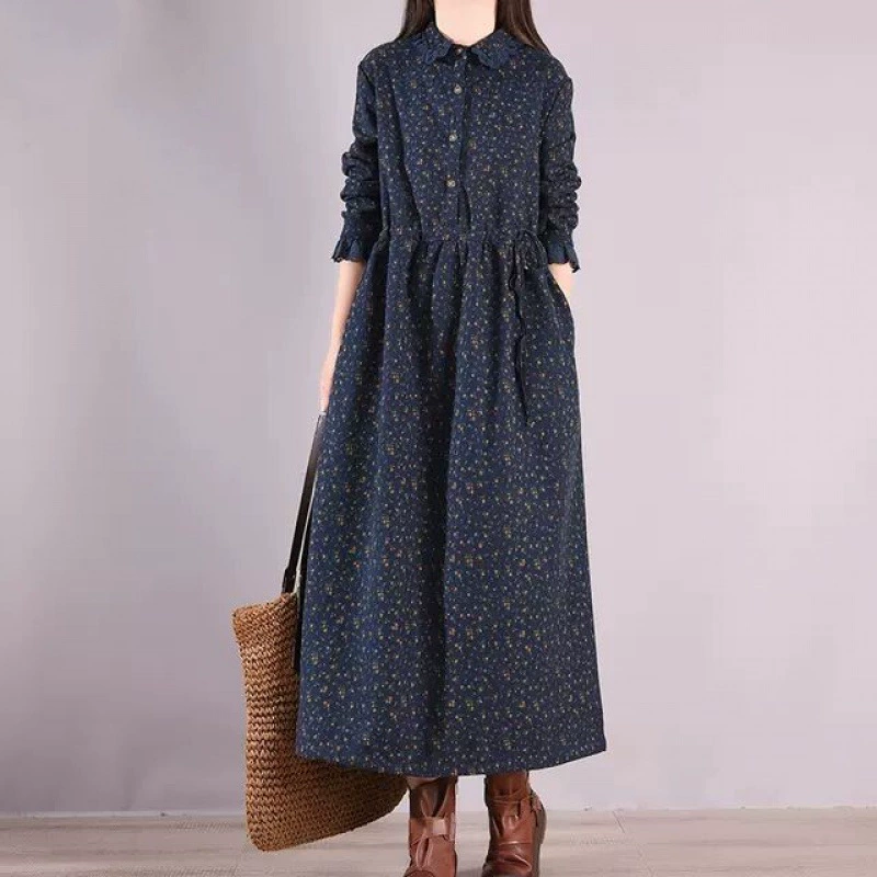 Зимнее ретро платье на бретелях, тёплое, оверсайз, plus size, с цветочным принтом