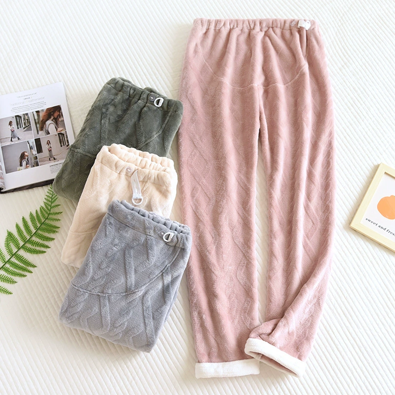 Осенне-зимние пижамные штаны для беременных Фланелевые брюки больших размеров на флисовой подкладке однотонные брюки из кораллового флиса домашние брюки для поддержки живота, регулируемые