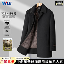 男士羊毛大衣2025秋冬季新款加厚羽绒内胆中长款爸爸装双面呢外套