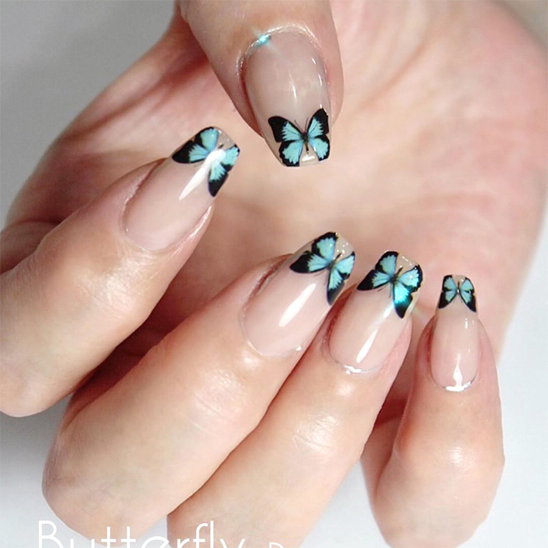 Pegatina de uñas de estilo japonés mariposa de papel hueco Delgado resistente de alto grado de encaje adhesivo impermeable francés parche de uñas láser