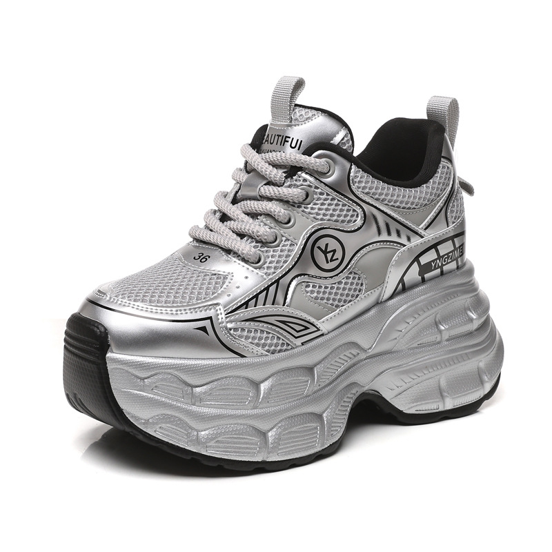Giày sneaker nữ chunky đế dày mặt lưới tăng chiều cao — Màu trắng