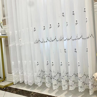 New style fresh embroidered window screen white gauze living room bedroom balcony transparent phantom embroidered gauze curtain door curtain small curtain