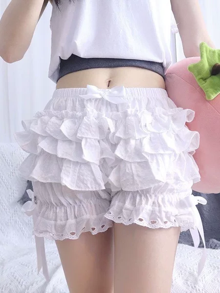 Lolita Pumpkin Pants for Women, Summer Ruffled Anti-Exposure Safety Shorts with Petticoat, Jk Safety Skirt Shorts