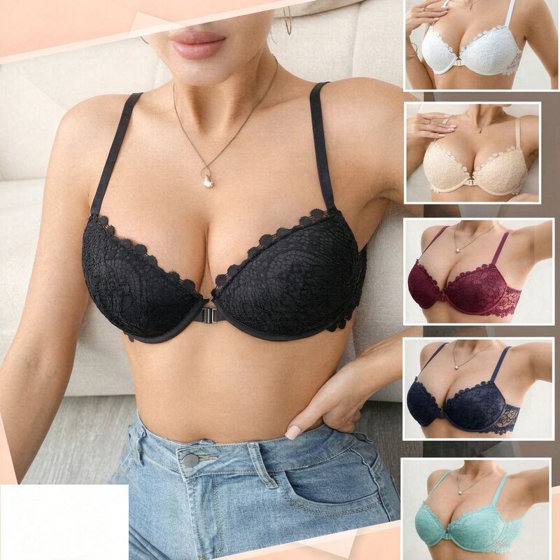 European and American Cross-Border New Large Size Lace Push-Up Bra with Comfortable Underwire and Front Clasp, Beautiful Back Design, Women's Wholesale Lingerie European and American Cross-Border New Large Size Lace Push-Up Bra with Comfortable Underwire and Front Clasp, Beautiful Back Design, Women's Wholesale Lingerie